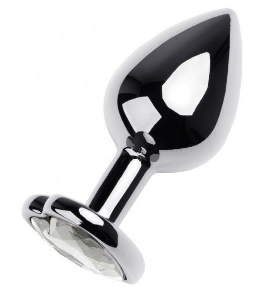 Серебристая анальная пробка с прозрачным кристаллом-сердцем - 8 см. - ToyFa - купить с доставкой в Томске