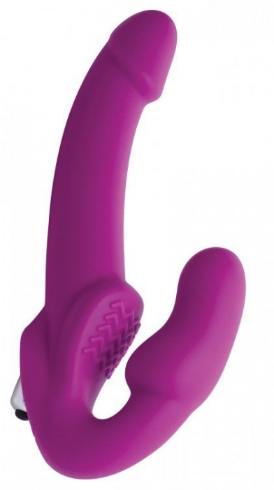 Ярко-розовый безремневой вибрострапон Evoke Vibrating Strapless Silicone Strap-on Dildo - XR Brands - купить с доставкой в Томске