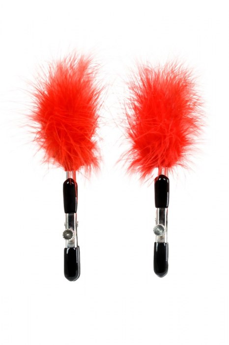 Зажимы для сосков с красным пухом Theatre - ToyFa - купить с доставкой в Томске