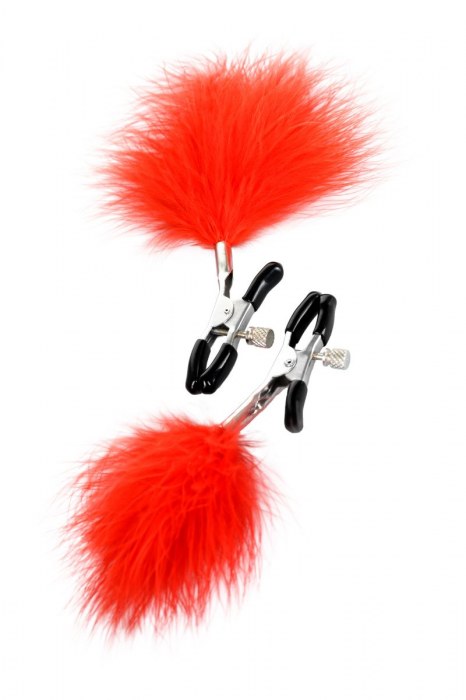Зажимы для сосков с красным пухом Theatre - ToyFa - купить с доставкой в Томске