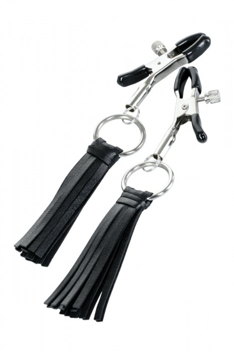 Черно-серебристые зажимы для сосков Theatre с кисточками - ToyFa - купить с доставкой в Томске