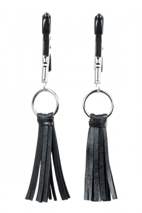 Черно-серебристые зажимы для сосков Theatre с кисточками - ToyFa - купить с доставкой в Томске