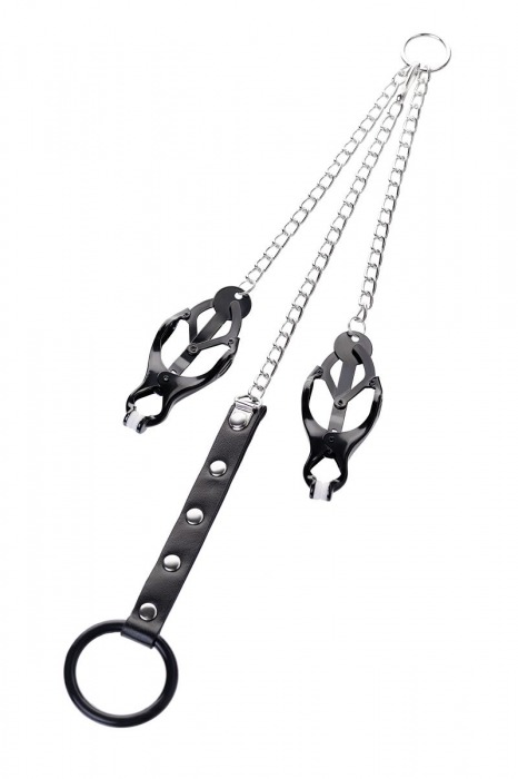 Черно-серебристые зажимы для сосков с кольцом для пениса TOYFA Metal - ToyFa - купить с доставкой в Томске